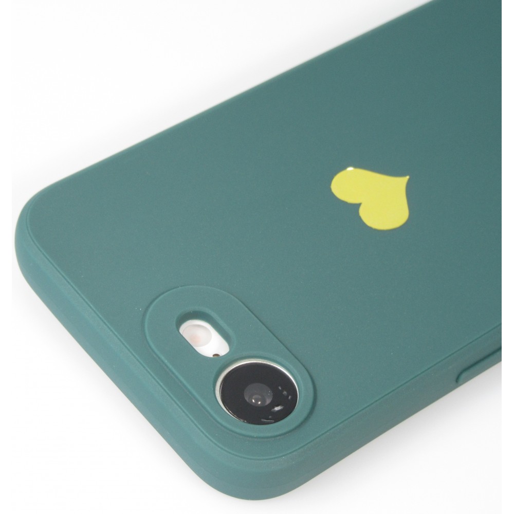 Coque iPhone 16e - Silicone Mat Coeur doré - Vert foncé