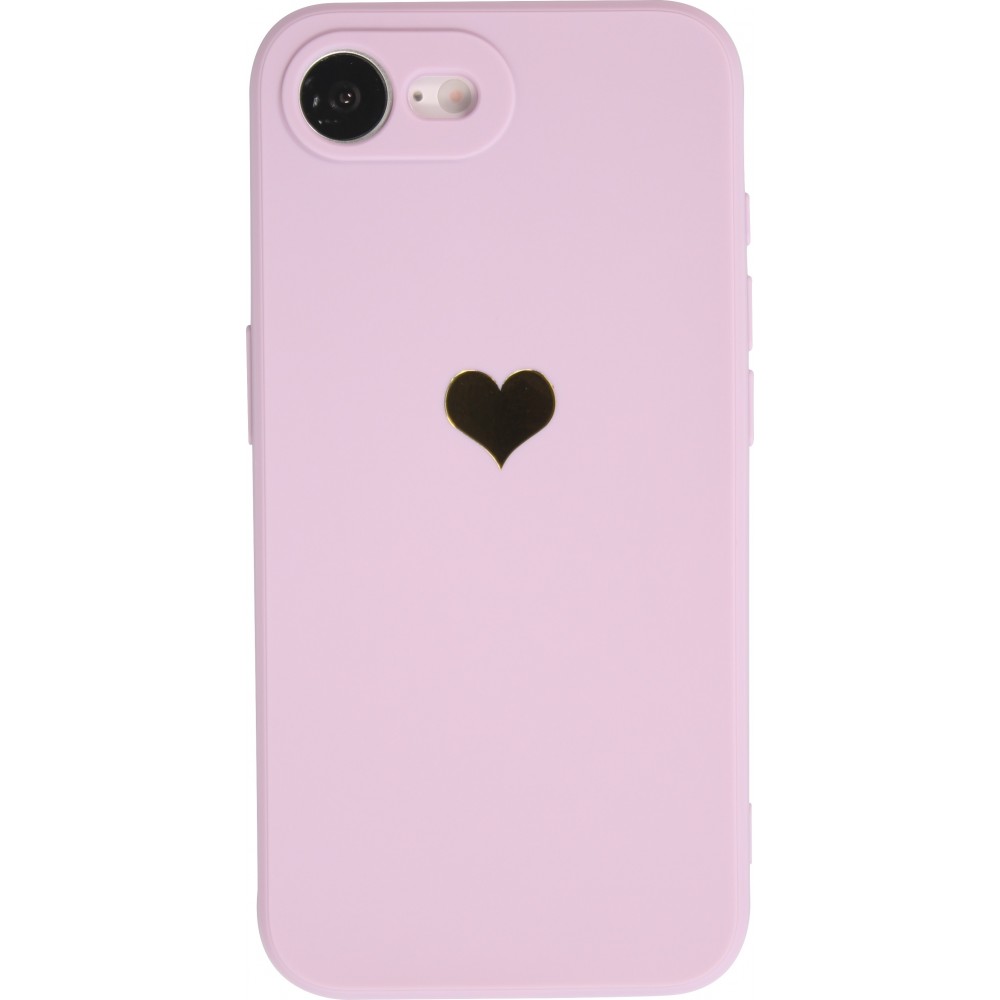 iPhone 16e Case Hülle - Silikon Mat Herz gold - Violett
