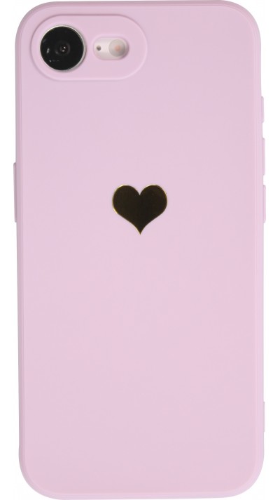 Coque iPhone 16e - Silicone Mat Coeur doré - Violet