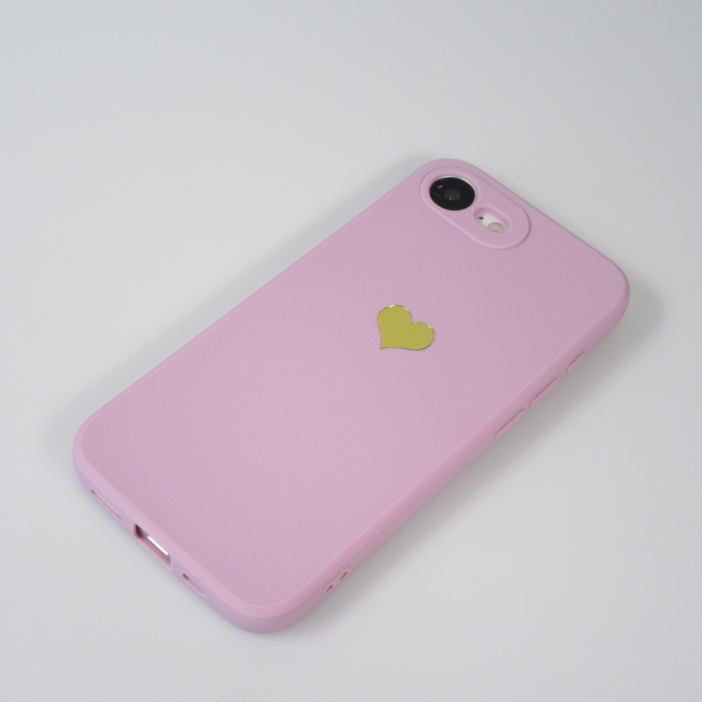 iPhone 16e Case Hülle - Silikon Mat Herz gold - Violett