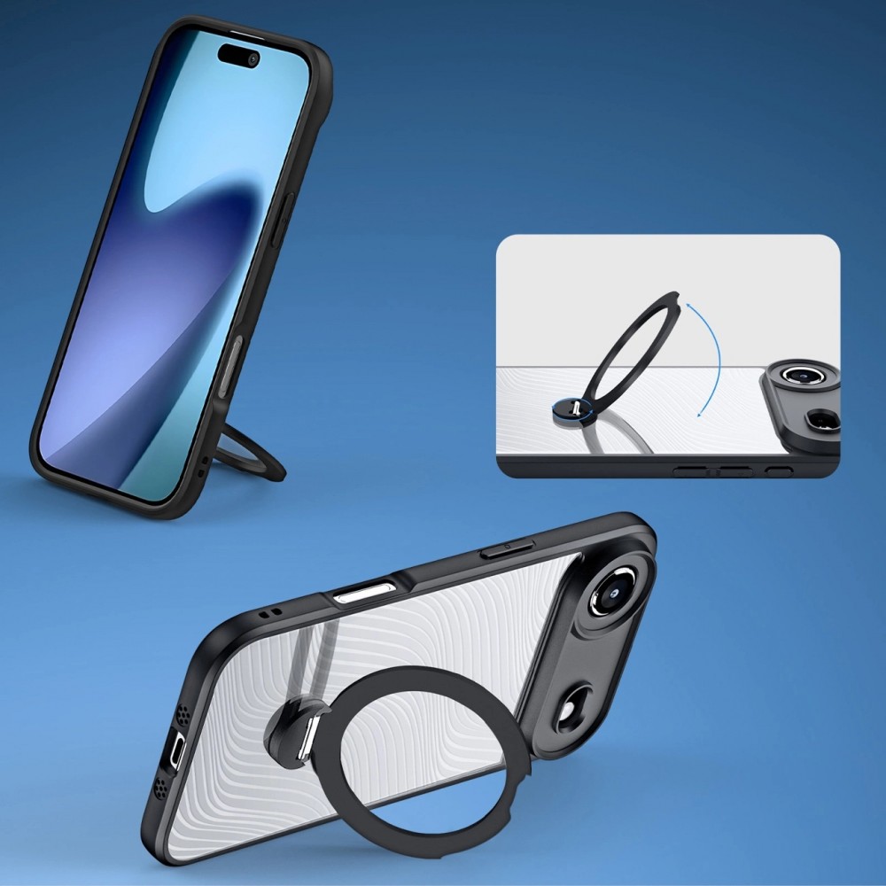 iPhone 17 Air Case Hülle - Dux Ducis Aimo Mag Serie mit Halterung und Magnetring - Schwarz