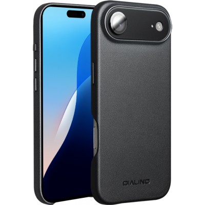 Coque iPhone 17 Air - Qialino cuir véritable (compatible MagSafe) - Noir