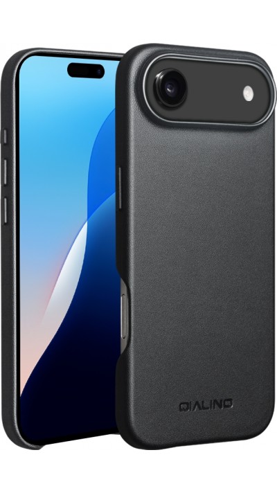 Hülle iPhone 17 Air - Qialino Echtleder (MagSafe kompatibel) - Schwarz