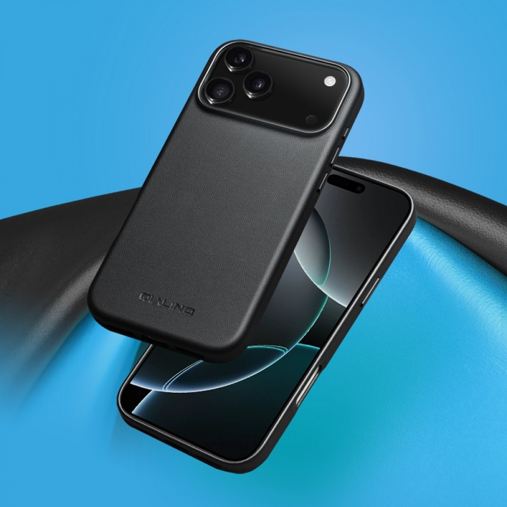 Hülle iPhone 17 Air - Qialino Echtleder (MagSafe kompatibel) - Schwarz