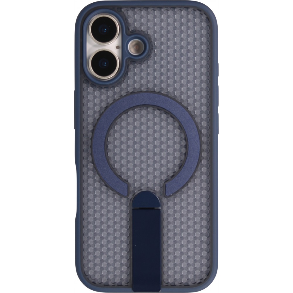 Coque iPhone 17 - Design perfor&eacute; semi-transparent MagSafe avec support int&eacute;gr&eacute; et bords renforc&eacute;s en silicone - Bleu