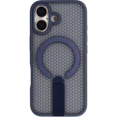 iPhone 17 Case H&uuml;lle - Halbtransparentes Mesh-Design MagSafe-kompatibel mit Standfu&szlig; & Silikonrahmen - Blau