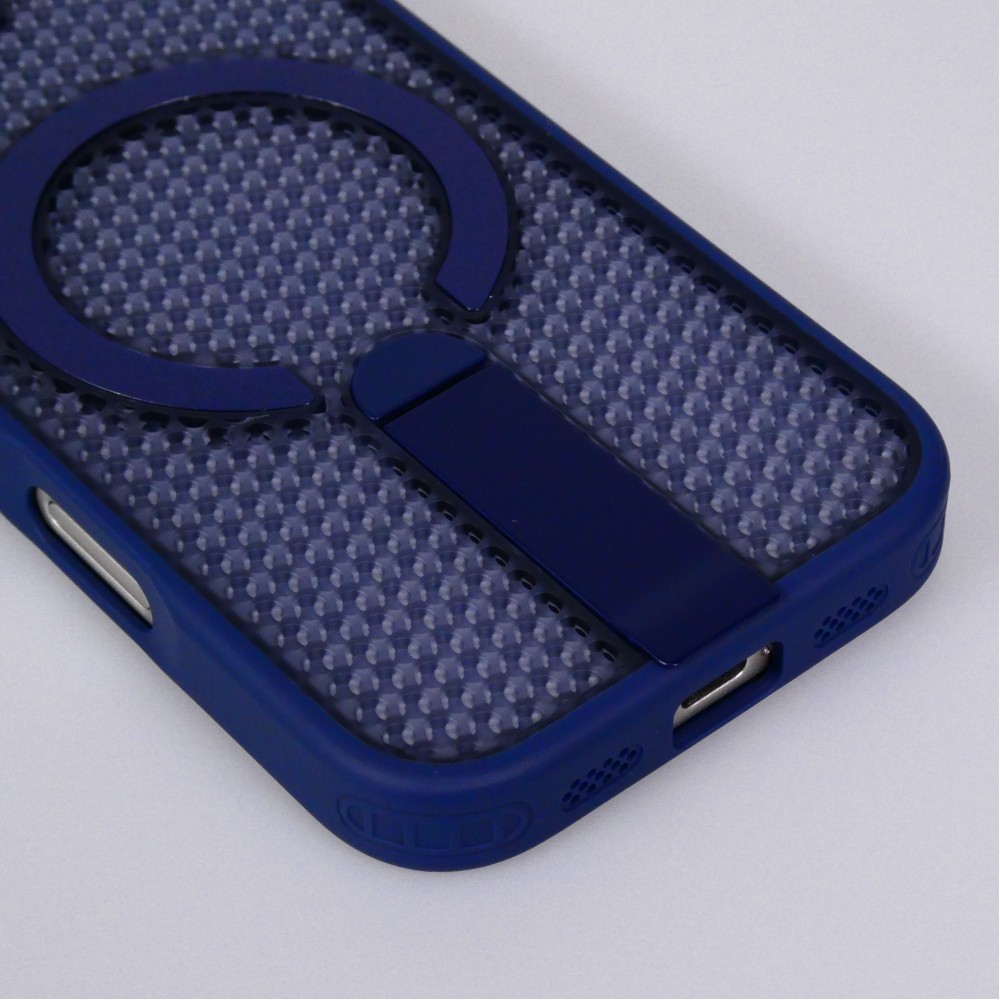 Coque iPhone 17 - Design perfor&eacute; semi-transparent MagSafe avec support int&eacute;gr&eacute; et bords renforc&eacute;s en silicone - Bleu