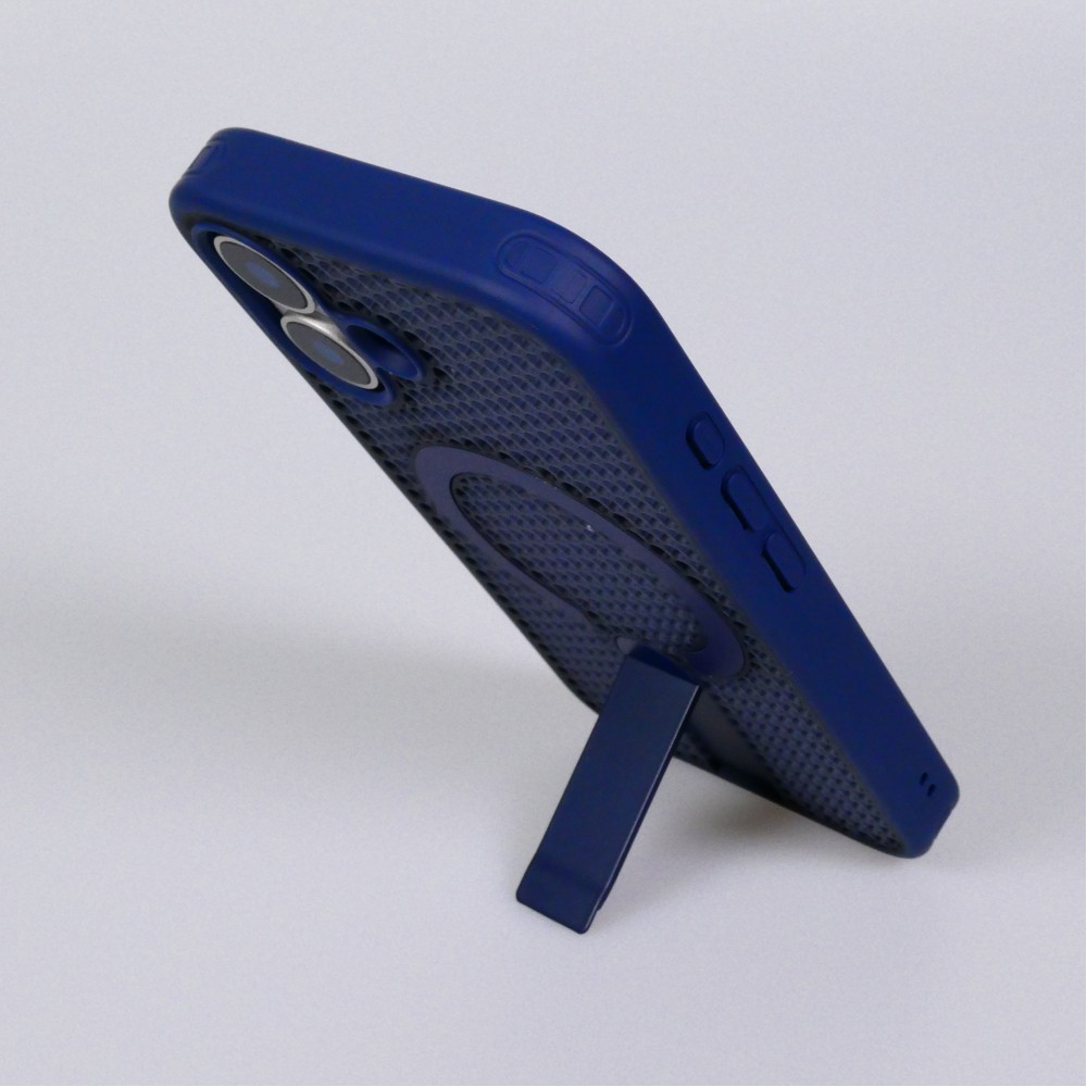 Coque iPhone 17 - Design perfor&eacute; semi-transparent MagSafe avec support int&eacute;gr&eacute; et bords renforc&eacute;s en silicone - Bleu