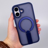 Coque iPhone 17 - Design perfor&eacute; semi-transparent MagSafe avec support int&eacute;gr&eacute; et bords renforc&eacute;s en silicone - Bleu
