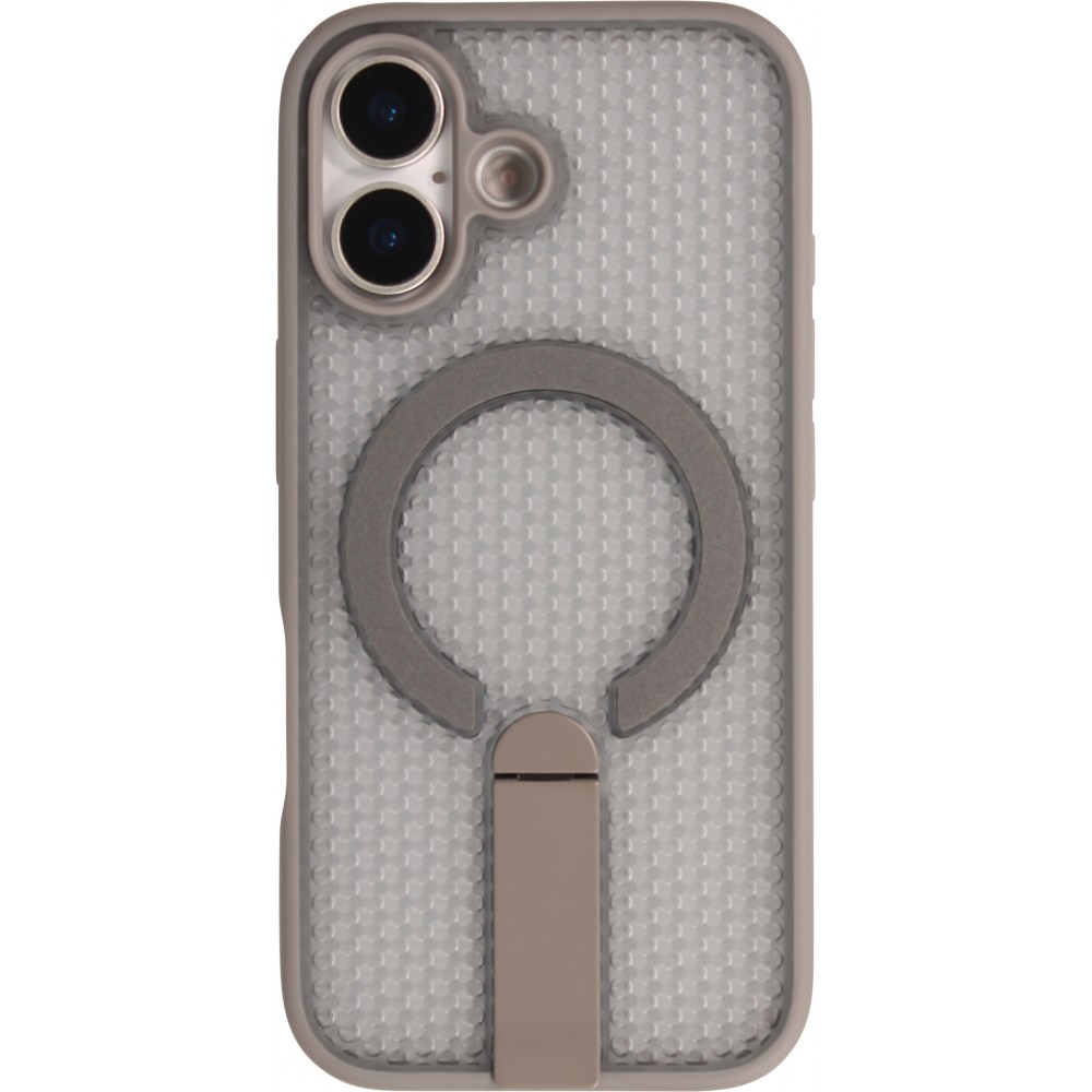 Coque iPhone 17 - Design perfor&eacute; semi-transparent MagSafe avec support int&eacute;gr&eacute; et bords renforc&eacute;s en silicone - Gris