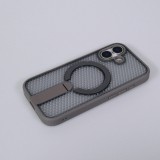 Coque iPhone 17 - Design perfor&eacute; semi-transparent MagSafe avec support int&eacute;gr&eacute; et bords renforc&eacute;s en silicone - Gris