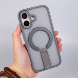 Coque iPhone 17 - Design perfor&eacute; semi-transparent MagSafe avec support int&eacute;gr&eacute; et bords renforc&eacute;s en silicone - Gris