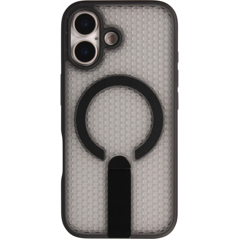 Coque iPhone 17 - Design perfor&eacute; semi-transparent MagSafe avec support int&eacute;gr&eacute; et bords renforc&eacute;s en silicone - Noir