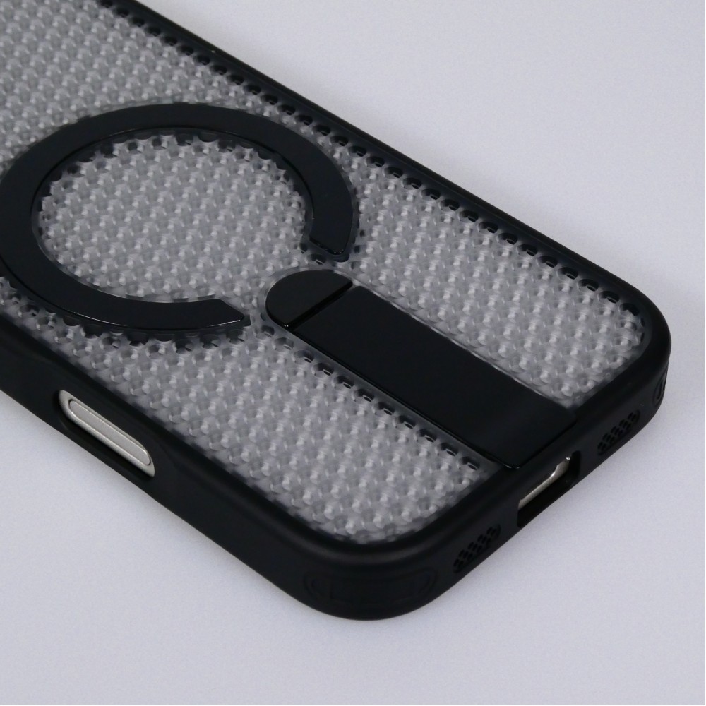 Coque iPhone 17 - Design perfor&eacute; semi-transparent MagSafe avec support int&eacute;gr&eacute; et bords renforc&eacute;s en silicone - Noir