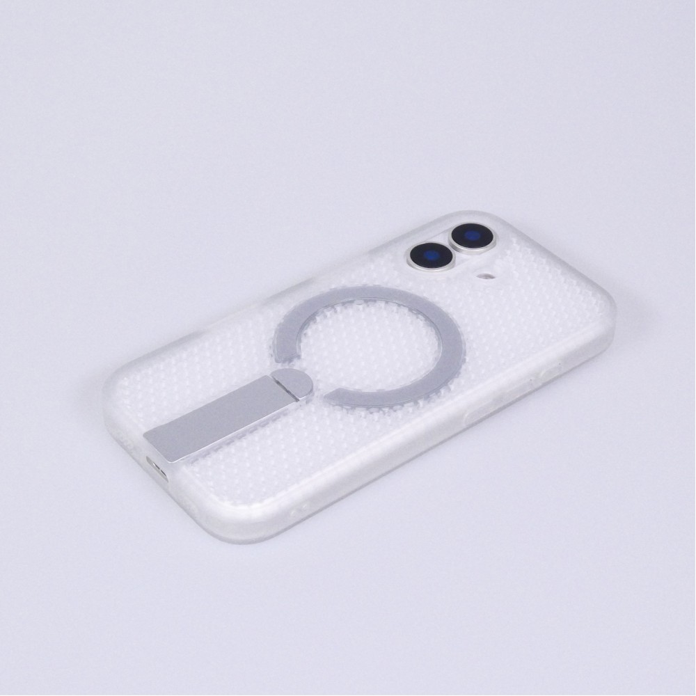 Coque iPhone 17 - Design perfor&eacute; semi-transparent MagSafe avec support int&eacute;gr&eacute; et bords renforc&eacute;s en silicone - Transparent