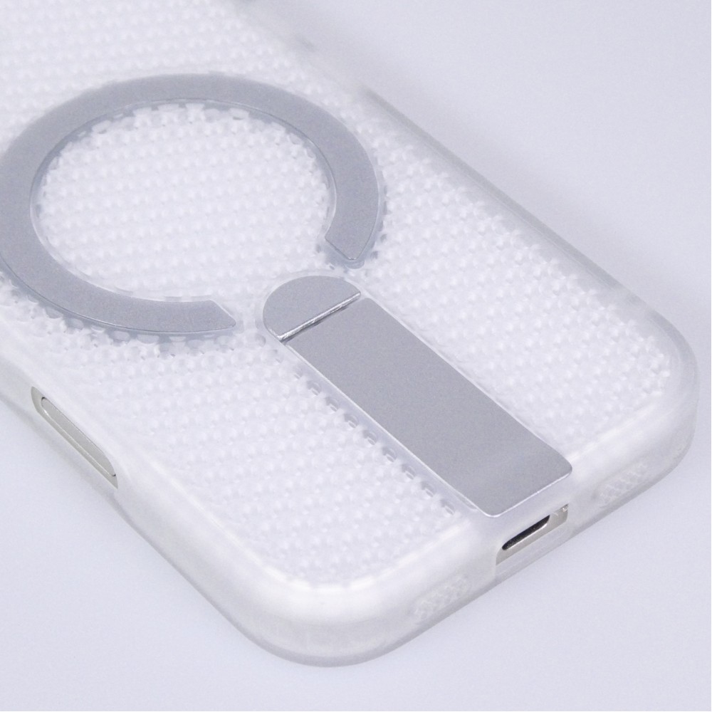 Coque iPhone 17 - Design perfor&eacute; semi-transparent MagSafe avec support int&eacute;gr&eacute; et bords renforc&eacute;s en silicone - Transparent