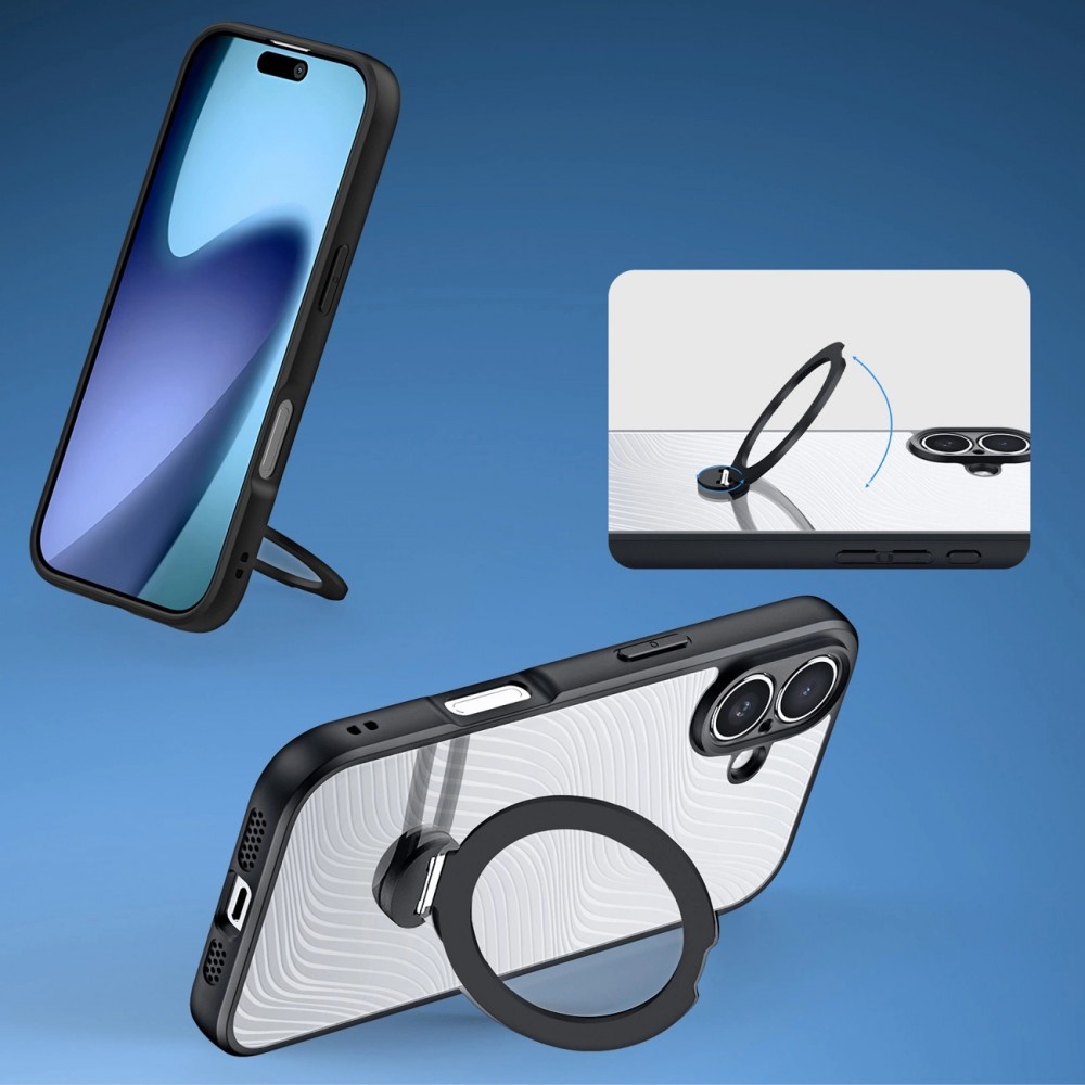 iPhone 17 Case Hülle - Dux Ducis Aimo Mag Serie mit Halterung und Magnetring - Schwarz