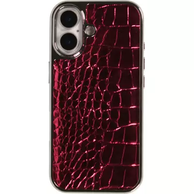 Coque iPhone 17 - Effet cuir serpent holographique brillance tendance et rembourrage protecteur en plastique styl&eacute; - Rose fonc&eacute;