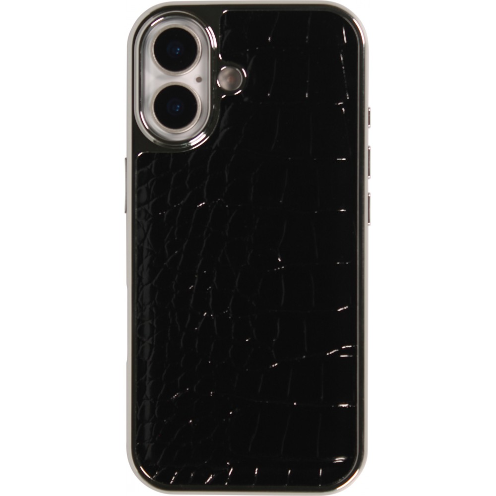 iPhone 17 Case Hülle - Holographisches Schlangenhaut-Leder-Effekt mit trendigem Glanz und stylischer schützender Kunststoffpolsterung - Schwarz