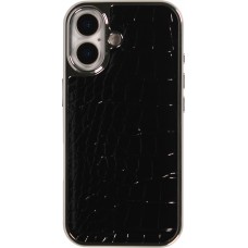iPhone 17 Case Hülle - Holographisches Schlangenhaut-Leder-Effekt mit trendigem Glanz und stylischer schützender Kunststoffpolsterung - Schwarz