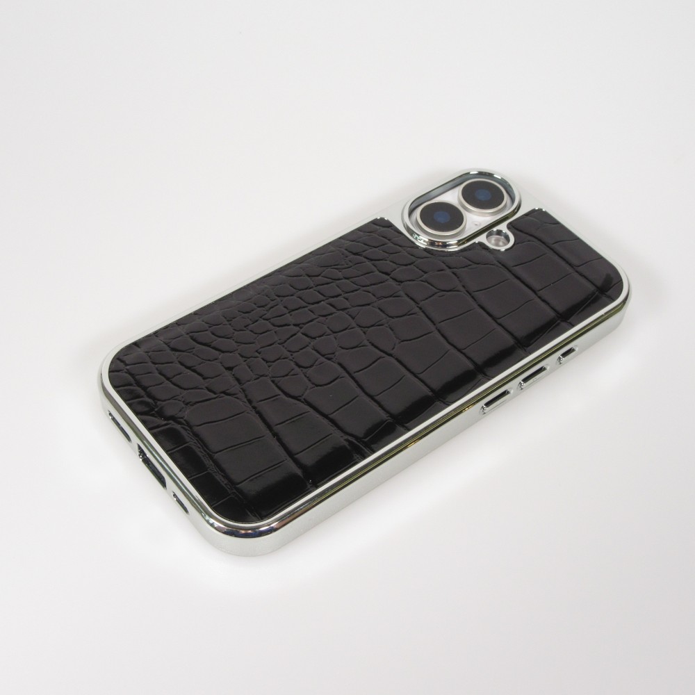 iPhone 17 Case Hülle - Holographisches Schlangenhaut-Leder-Effekt mit trendigem Glanz und stylischer schützender Kunststoffpolsterung - Schwarz