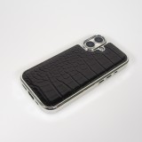 iPhone 17 Case Hülle - Holographisches Schlangenhaut-Leder-Effekt mit trendigem Glanz und stylischer schützender Kunststoffpolsterung - Schwarz