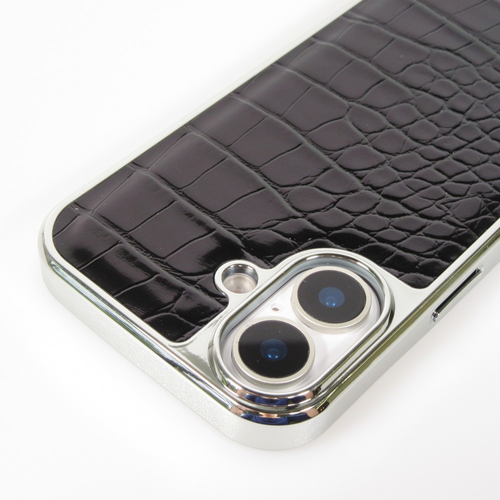 iPhone 17 Case Hülle - Holographisches Schlangenhaut-Leder-Effekt mit trendigem Glanz und stylischer schützender Kunststoffpolsterung - Schwarz