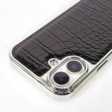 iPhone 17 Case Hülle - Holographisches Schlangenhaut-Leder-Effekt mit trendigem Glanz und stylischer schützender Kunststoffpolsterung - Schwarz