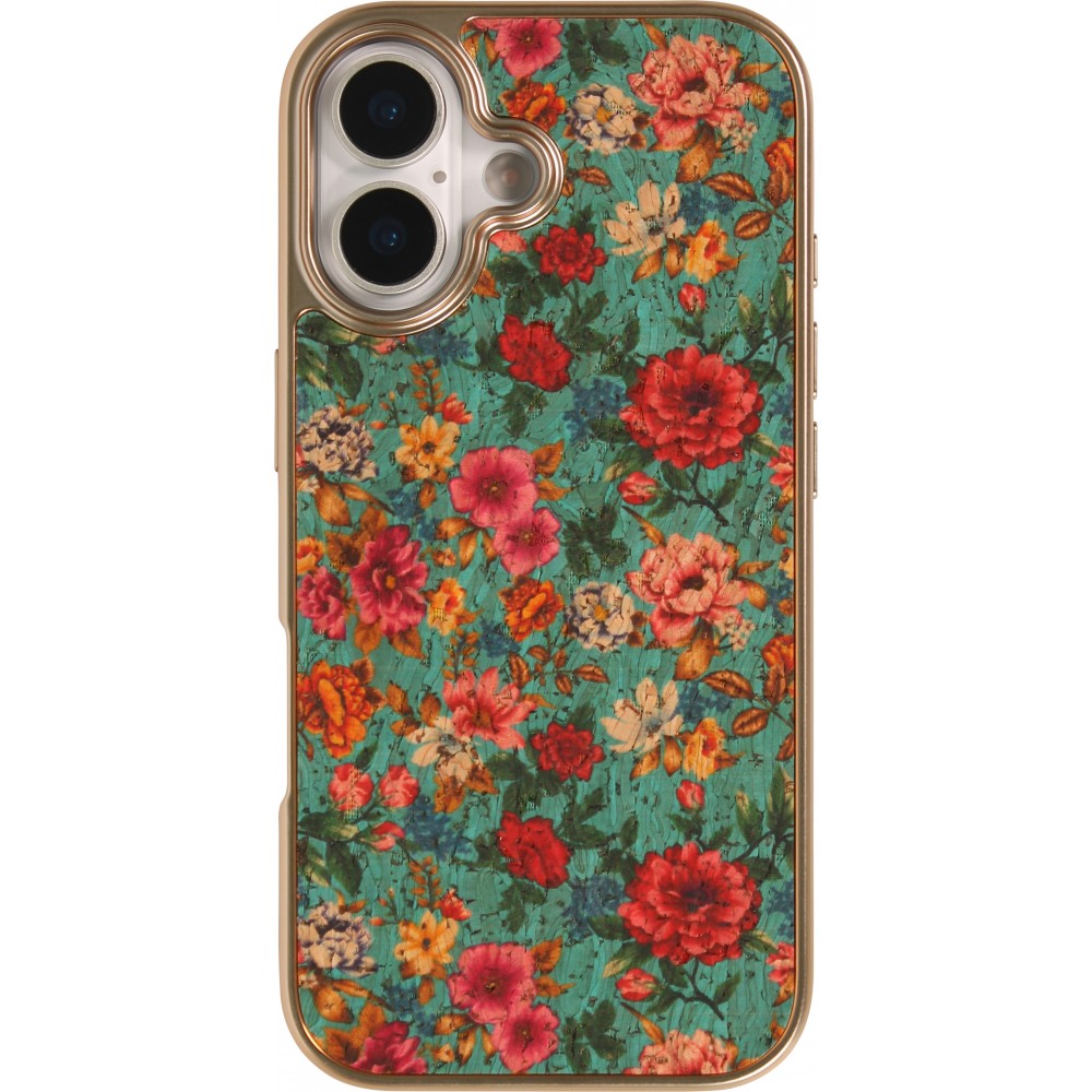 Coque iPhone 17 - Fleurs vintage avec une texture en liège légère et élégante - Bleu