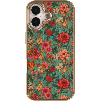 Coque iPhone 17 - Fleurs vintage avec une texture en liège légère et élégante - Bleu