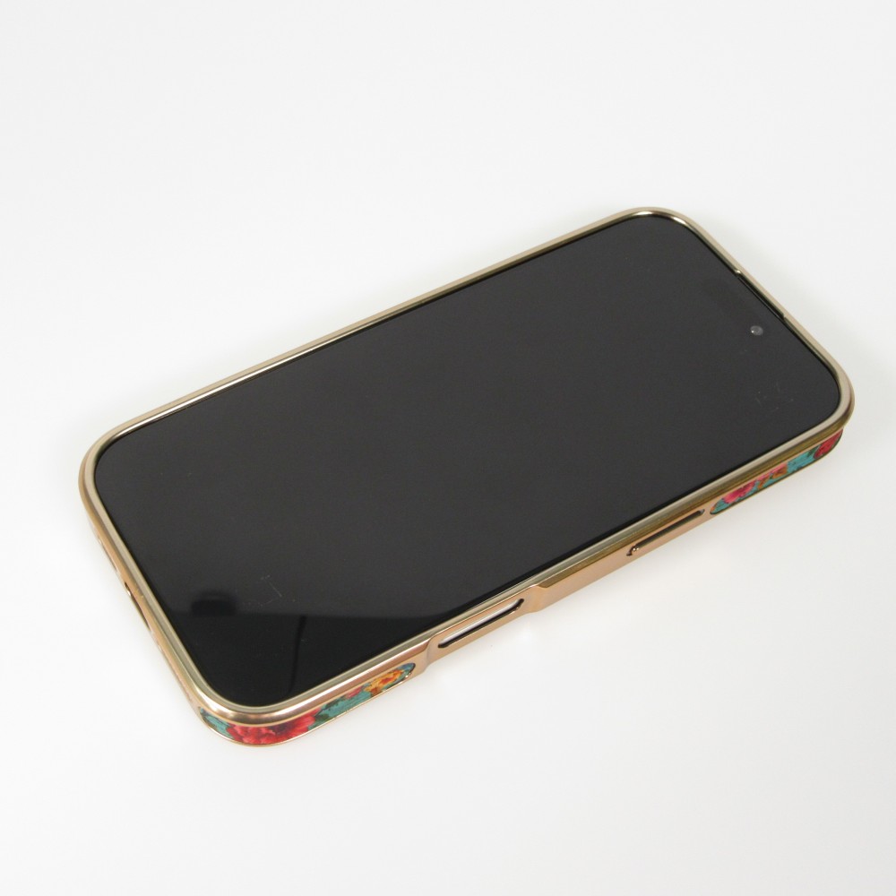 Coque iPhone 17 - Fleurs vintage avec une texture en liège légère et élégante - Bleu