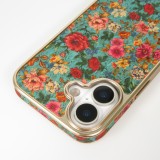 Coque iPhone 17 - Fleurs vintage avec une texture en liège légère et élégante - Bleu