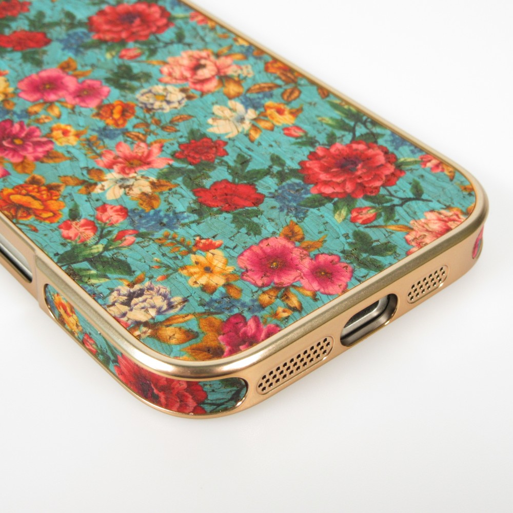 Coque iPhone 17 - Fleurs vintage avec une texture en liège légère et élégante - Bleu