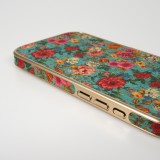 Coque iPhone 17 - Fleurs vintage avec une texture en liège légère et élégante - Bleu