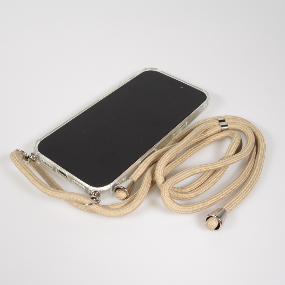 Coque iPhone 17 - Gel transparent avec lacet beige