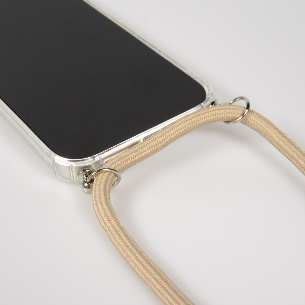 Coque iPhone 17 - Gel transparent avec lacet beige