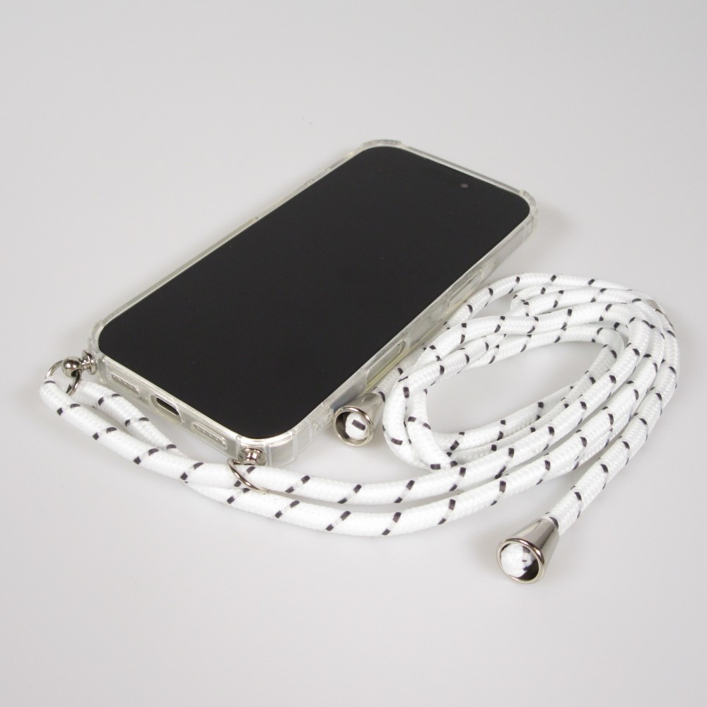 Coque iPhone 17 - Gel transparent avec lacet - Blanc tacheté