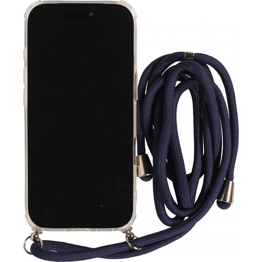 Coque iPhone 17 - Gel transparent avec lacet - Bleu