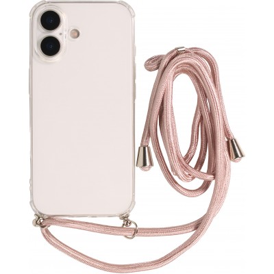 Coque iPhone 17 - Gel transparent avec lacet or - Rose