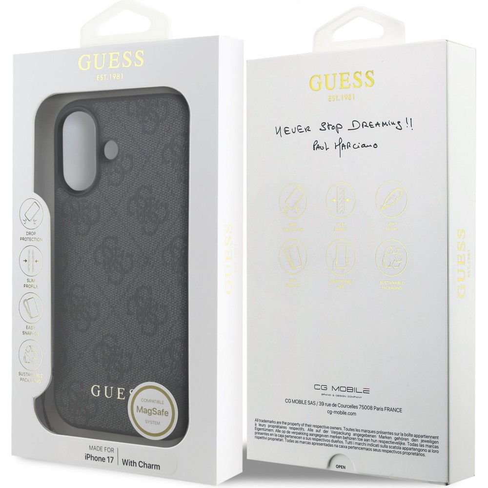 iPhone 17 Case Hülle - Guess 4G Charm Elegante Schutzhülle Raffiniertes Design Trendaccessoire - Grau