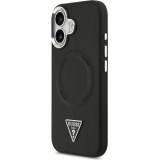 Coque iPhone 17 - Guess MagSafe cuir PU avec logo triangle et cadre caméra métal argenté - Noir