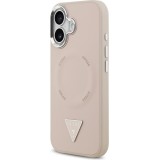 iPhone 17 Case Hülle - Guess MagSafe PU-Leder mit Triangel-Logo und silbernem Kamerarahmen - Rosa