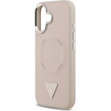 iPhone 17 Case Hülle - Guess MagSafe PU-Leder mit Triangel-Logo und silbernem Kamerarahmen - Rosa