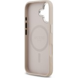 iPhone 17 Case Hülle - Guess MagSafe PU-Leder mit Triangel-Logo und silbernem Kamerarahmen - Rosa