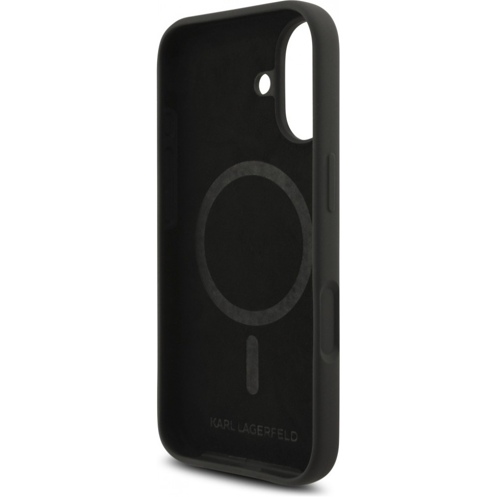 Coque iPhone 17 - Karl Lagerfeld Liquid en silicone avec design Karl et Choupette compatible MagSafe - Noir