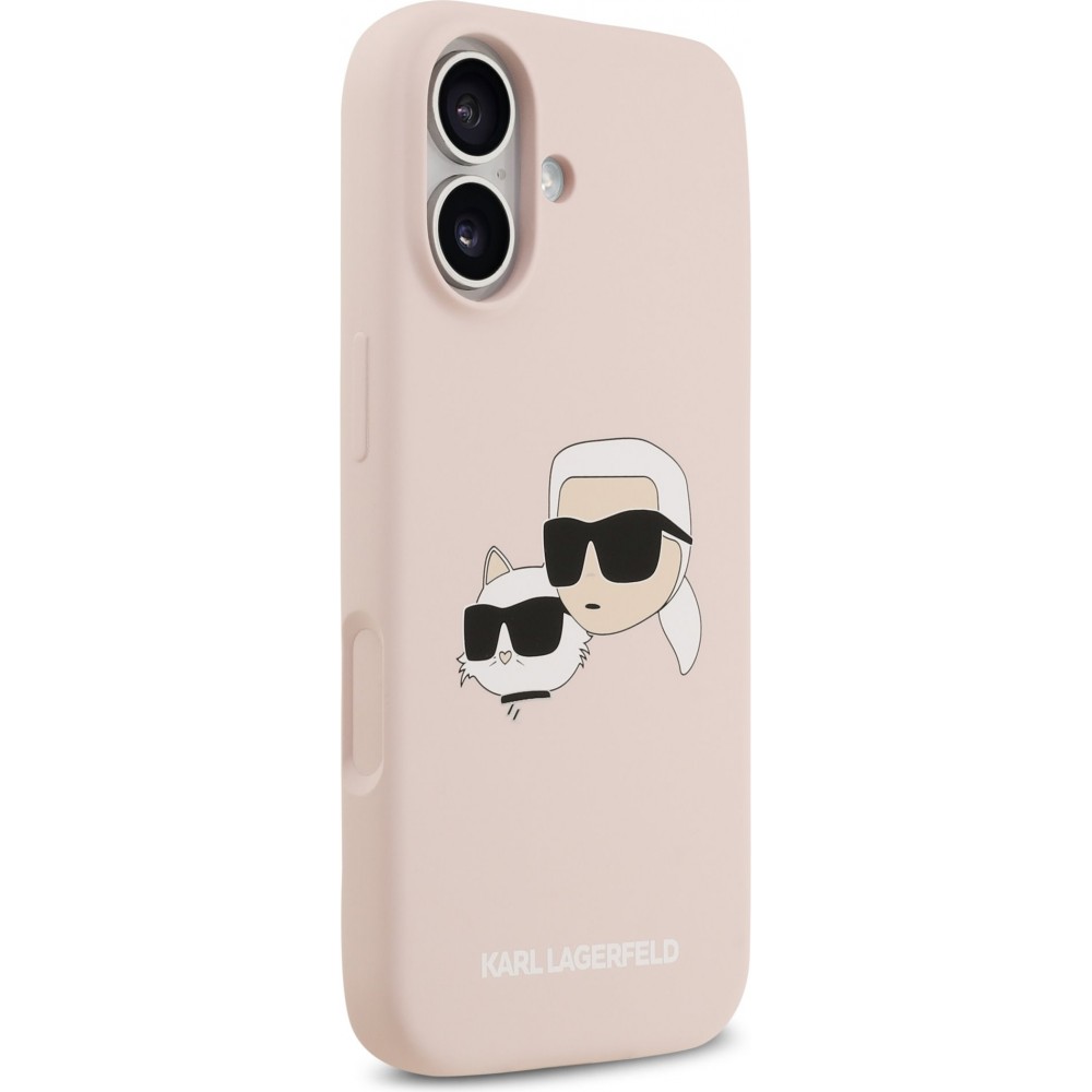 Coque iPhone 17 - Karl Lagerfeld Liquid en silicone avec design tête Karl et Choupette compatible MagSafe - Rose