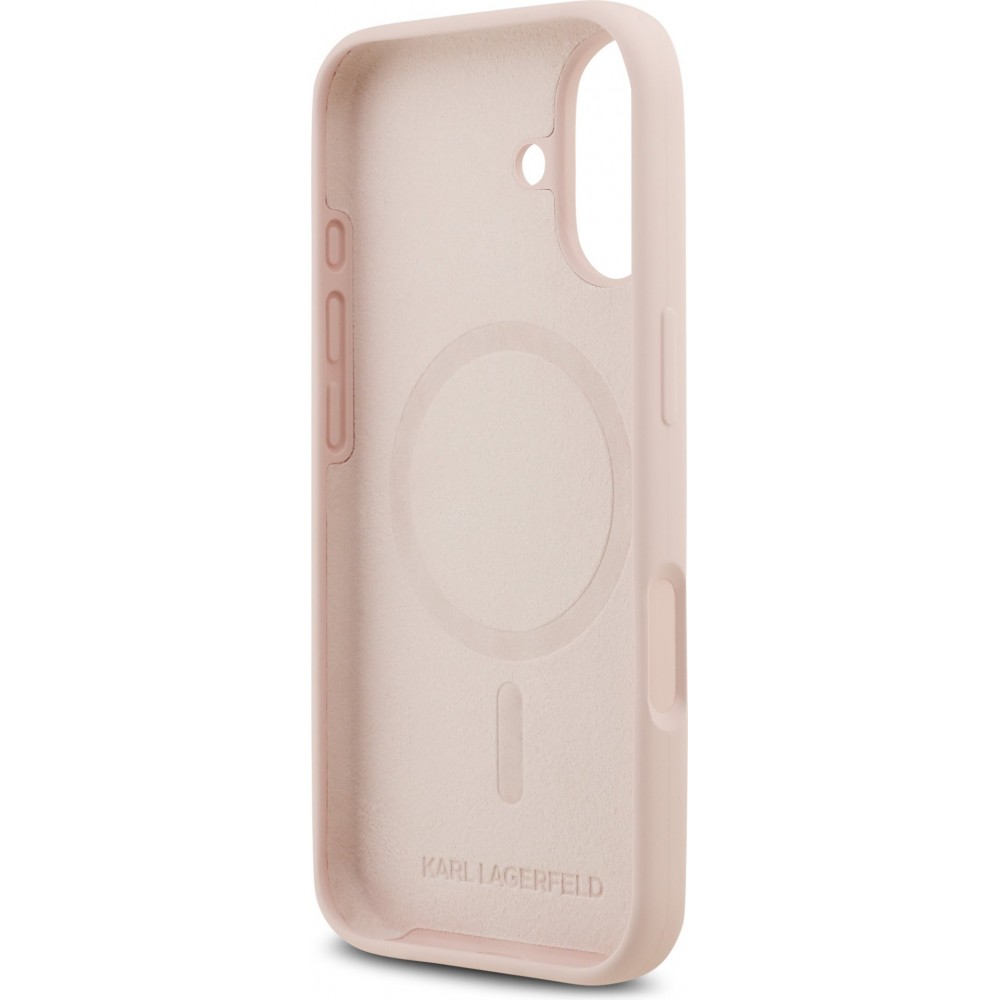 Coque iPhone 17 - Karl Lagerfeld Liquid en silicone avec design tête Karl et Choupette compatible MagSafe - Rose