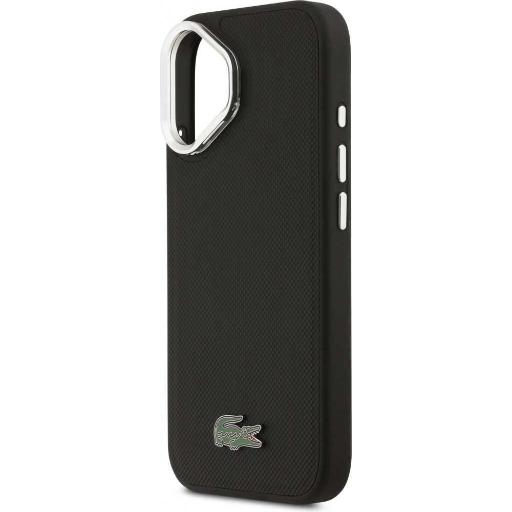 Coque iPhone 17 - Lacoste Iconique Petit Piqué MagSafe avec support en métal sur la caméra - Noir