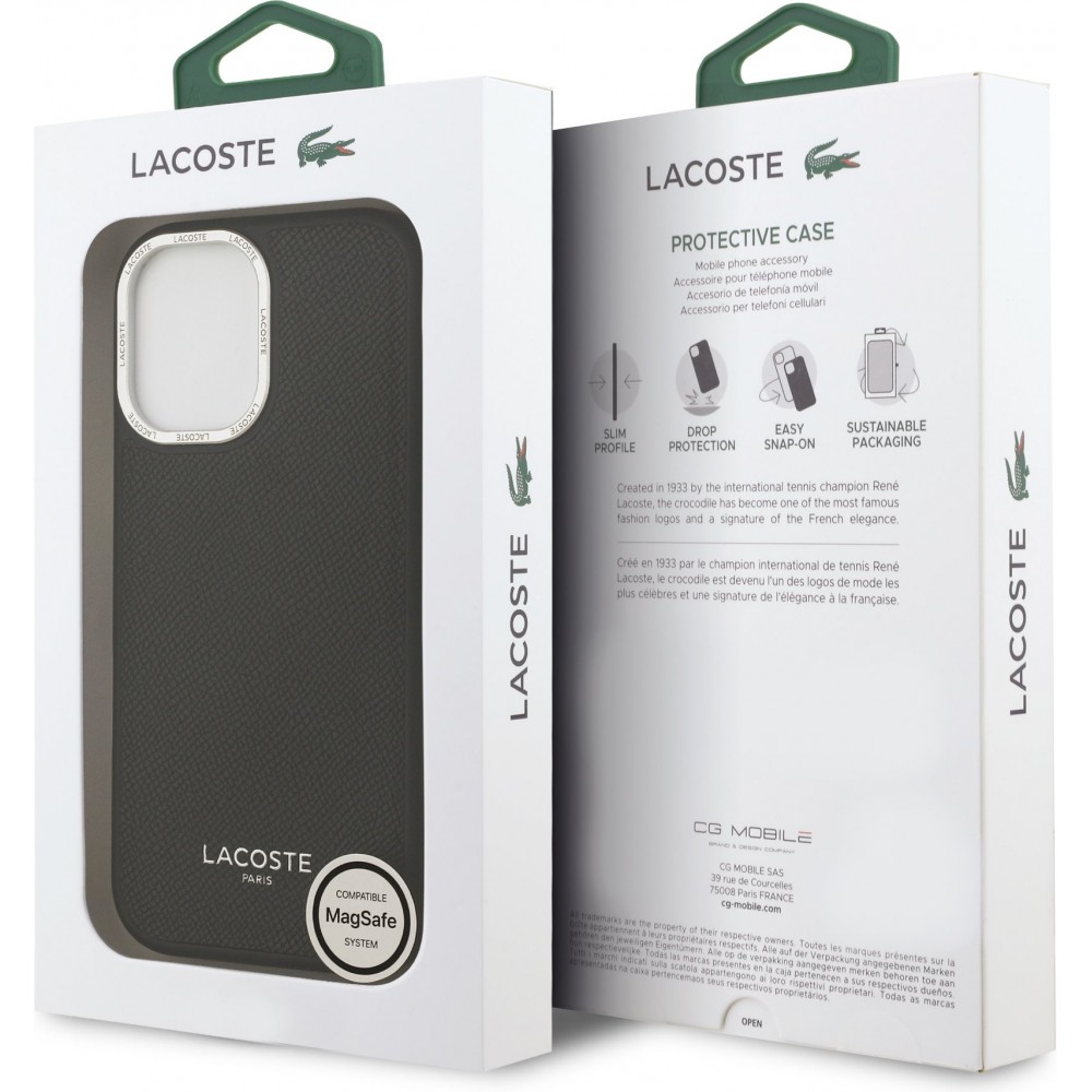 Coque iPhone 17 - Lacoste PU en cuir Champs Elysees MagSafe protection élégante et durable - Noir