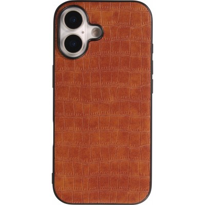 Coque iPhone 17 - Look cuir crocodile textur&eacute; en silicone semi-rigide r&eacute;sistant et &eacute;l&eacute;gant - Brun